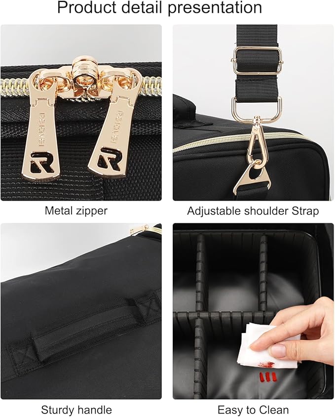 Makeup Brush Case Stand-up Cosmetic Bag Extra Large Makeup Artist Bag Travel Cosmetic Brush Holder Artist Storage Bag Organizer Box with Adjustable Dividers (07-Black(XXX Large))