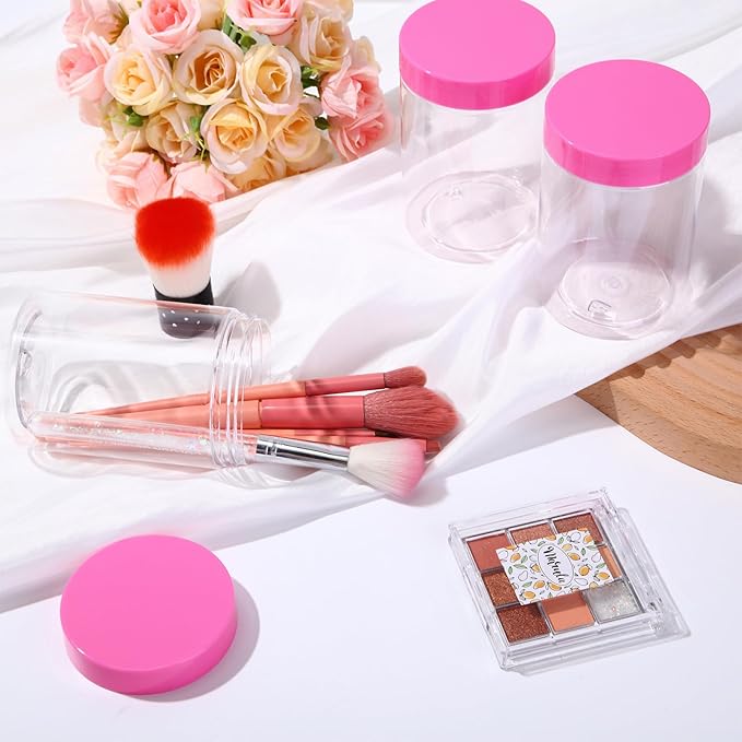 Patelai 4 Pieces Round Wide-mouth Leak Proof Plastic Container Jars with Lids for Travel Storage Makeup Beauty Products Face Creams Oils Salves Ointments DIY Making(10 Ounce,Pink)