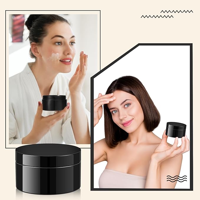 Uiifan 48 Pcs 8 oz Plastic Jars with Lids &labels, Empty Refillable Cosmetic Leak Proof Containers for Cream Body Butters Powder Ointment Lip Scrub(Black)