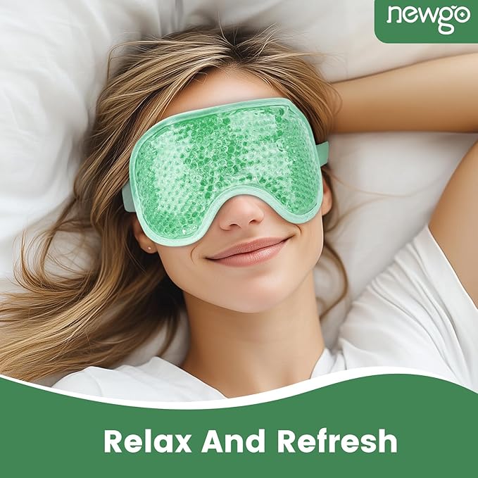 NEWGO Cooling Eye Mask for Puffy Eyes, Cold Eye Mask Eye Ice Pack for After Eyes Surgery, Tension Stress Relief, Itchy Eyes, Headaches, Dark Circles - Blue (Green)