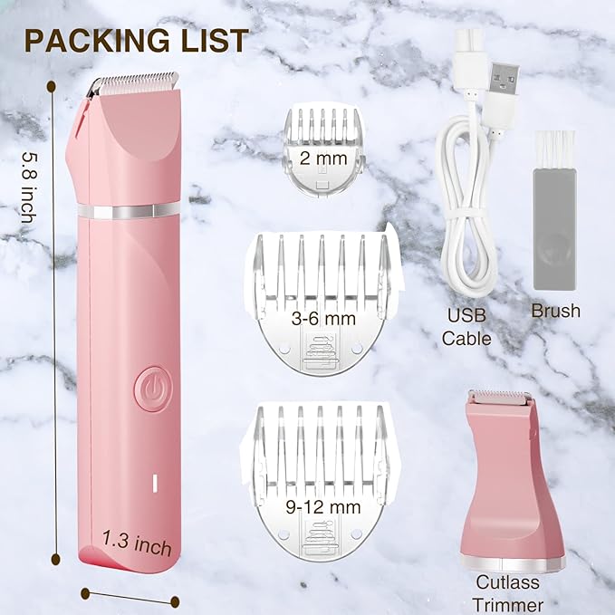 Bikini Trimmer for Women,Electric Razors Shaver for Bikini Legs Pubic Hair,Rechargeable Ladies Bikini Hair Trimmer Removal with Snap-in Ceramic Blades IP7X Washable Head,Wet and Dry Use,Pink