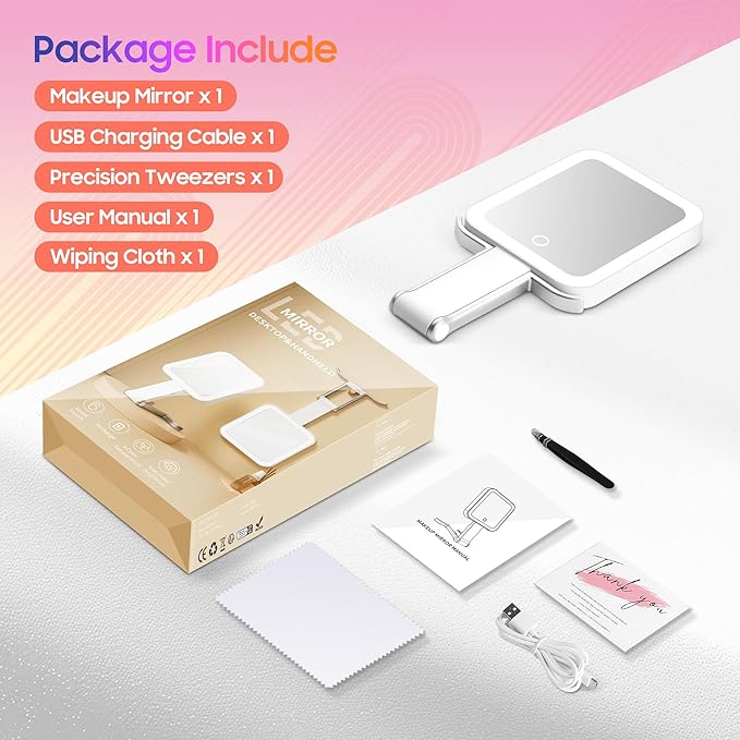 Magnifying Travel Mirror with Light, 30X/1X Double-Sided Magnifying Mirror with 3 Color Lights, Brightness Adjustable, Foldable Handheld Makeup Mirrors Portable for Travel and Desktop Use