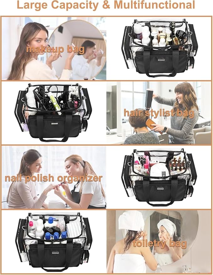 Relavel Extra Large Makeup Case and Clear Makeup Bag, Travel Cosmetic Train Case Professional Makeup Artist Bag with Adjustable Dividers and Shoulder Strap, Portable Nail Organizer Box (Black)