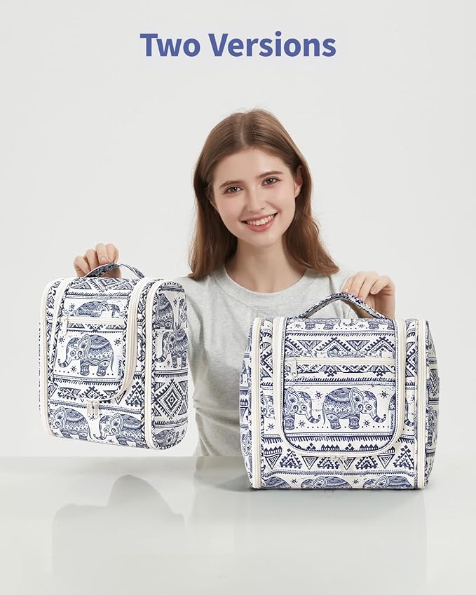 Narwey Hanging Toiletry Bag for Women Travel Makeup Bag Organizer Toiletries Bag for Cosmetics Essentials Accessories (Large, Elephant)