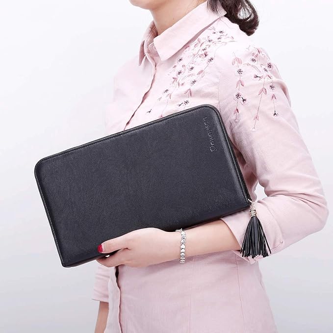 Rownyeon Professional Makeup Brushes Organizer Bag Makeup Artist Cosmetic Case Leather Handbag Black Travel Portable(Only Bag)