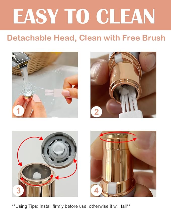 Facial Hair Remover and Eyebrow Trimmer - 2 in 1 Facial Hair Removal Epilators for Women - Rechargeable Travel Face Hair Razor Bikini Shaver for Face Peach Fuzz Lips Chin Armpit Body (Gold)