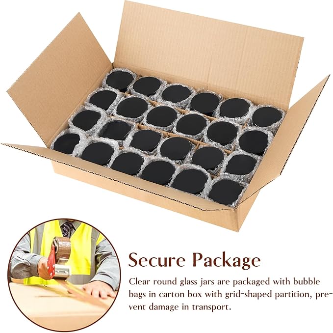 TUZAZO 2 Oz Thick Amber Round Glass Jars with Inner Lids and Black Lids, 24 Pack Small Empty Candle Making Jars/Cosmetic Containers for Lotions, Creams, Body Butters, Essential oil Beauty Products
