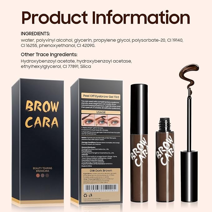 Brow Tattoo Peel Off - Brow Gel Eyebrow Tattoos Waterproof, Eyebrow Gel with Eyebrow Stencils Long-Lasting Makeup, Eye Brow Pencils Create Full Voluminous Brows for Women (Dark Brown)