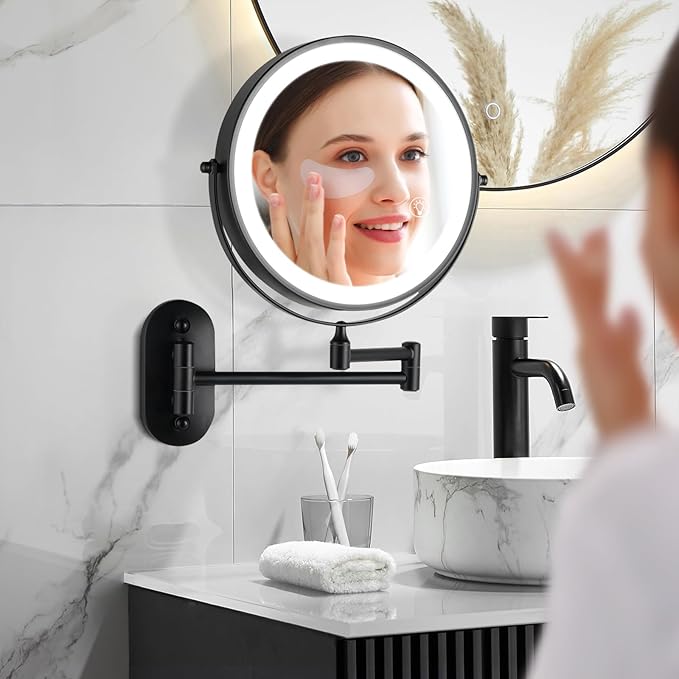 Magnifying Mirror with Lights 1x/15x Rechargeable: 8.5 inch Wall Mounted Lighted Makeup Mirror for Bathroom