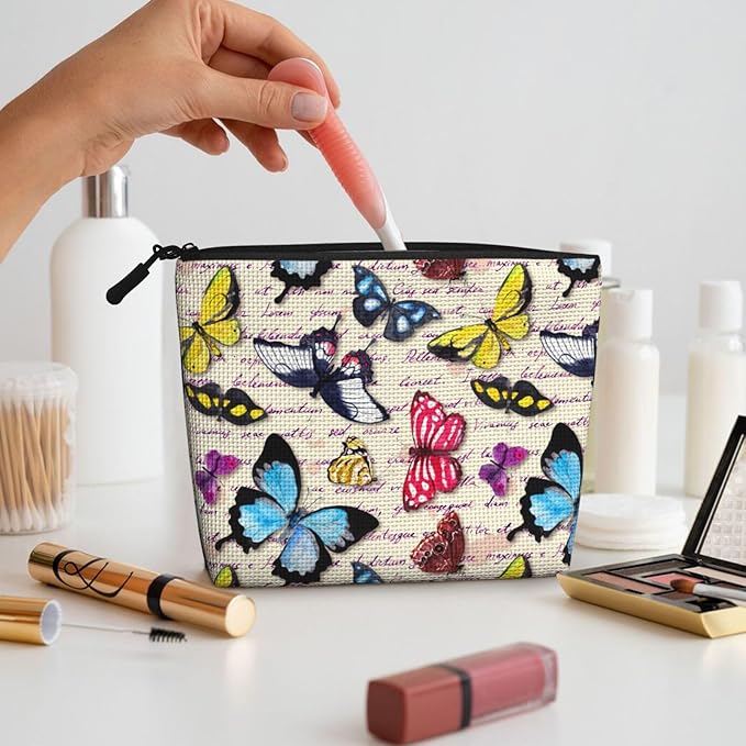 MOLAIGIN Butterfly Beautiful Vintage Butterflies Cosmetic Bag For Women, Travel Makeup Bag, Toiletry Zipper Bag, Large Capacity Aesthetic Cases