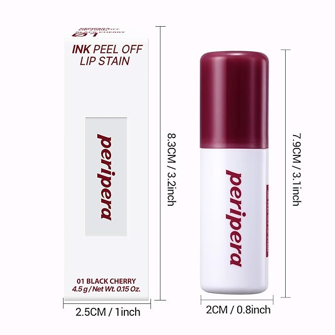 Peripera Ink Peel Off Lip Stain - Long Lasting, Transfer-Proof, Waterproof Korean Lip Tint with Color-Changing Peel-Off Formula (01 BLACK CHERRY)