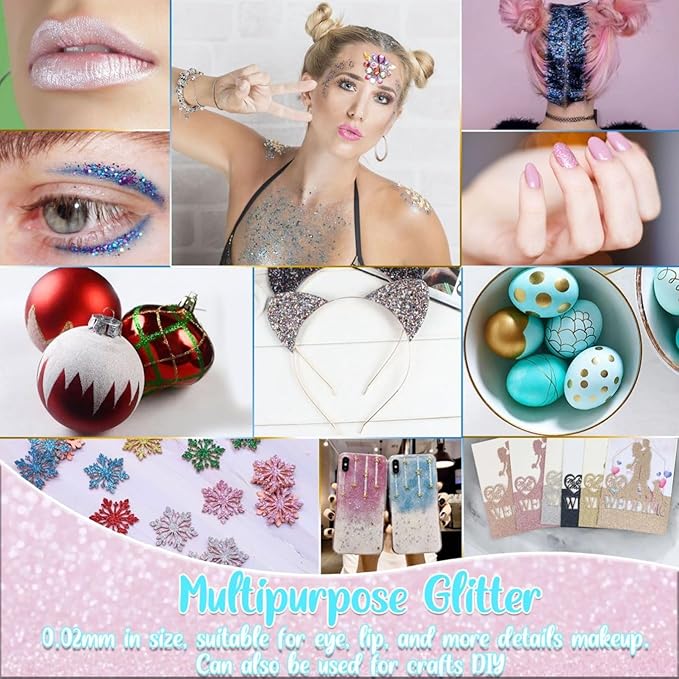 TEUVO Glitter Tattoo Kit for Kids, 50 Glitter Colors, 199 Stencils, 2 Gem Stickers, 4 Glue, 5 Brushes Body Face Arts Glitter Makeup Temporary Tattoos for Girls Halloween Christmas Birthday Party Gifts