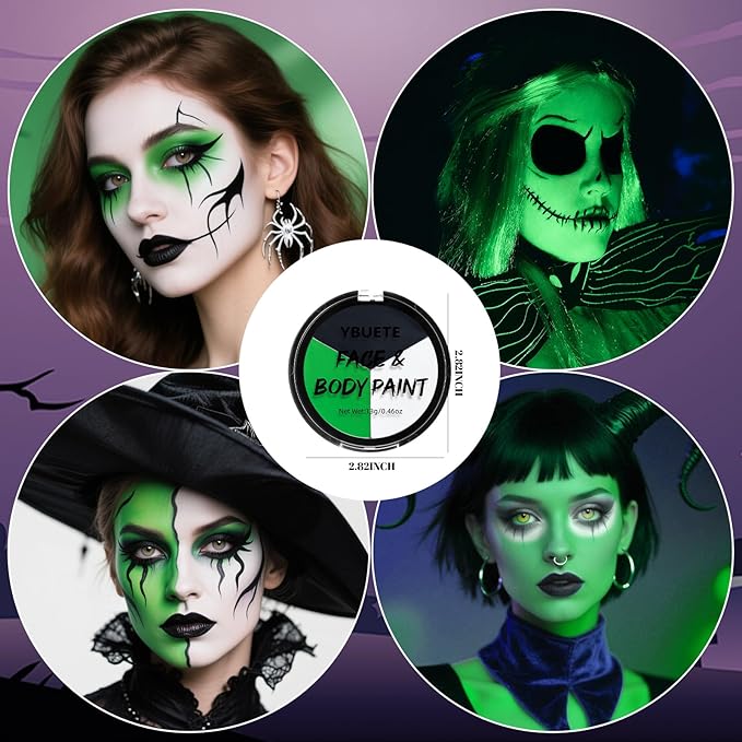 Black White Green Face Paint Palette, Professional Oil-Based SFX Makeup for Halloween Cosplay - Joker Style & Hulk Looks, Waterproof Non-Toxic Body Paint for Adult Carnival Events Theater