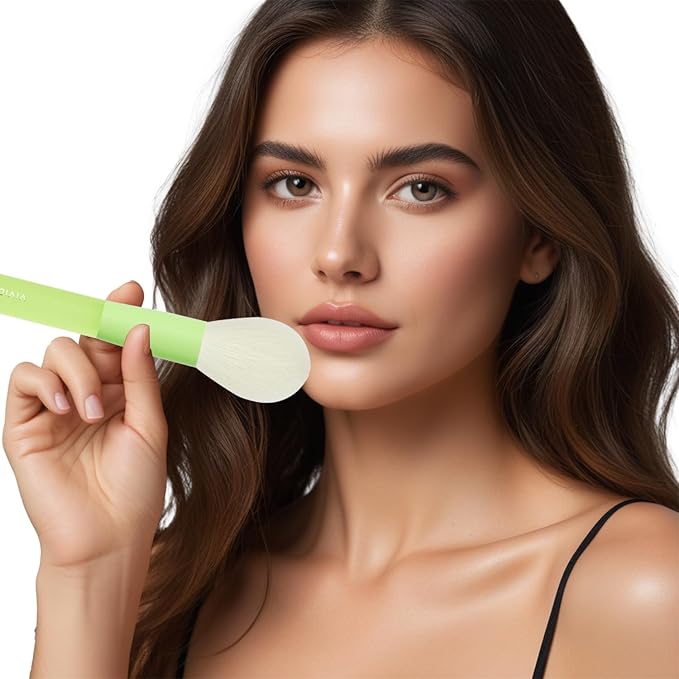 5pcs Green Face Makeup Brushes – Soft Synthetic Bristle Powder, Bronzer, Blush Brush Set – Comfortable Non-Slip Rubber Handles – Cruelty-Free Make up Tools – Perfect for Blending, Contouring & More