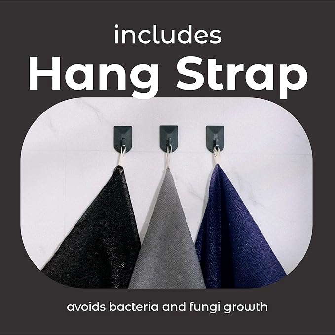 MainBasics Exfoliating Shower Towel - Japanese Nylon Bath Towel and Body Washcloth, Quick-Dry, Durable, Deep Exfoliation (Set of 3, Black Ice)