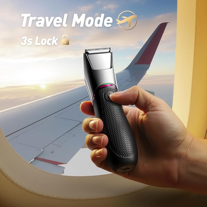 Body Hair Trimmer for Men: Pubic Hair Trimmer with Mirror & LED Light - Electric Ball Shavers with Ceramic Blades & Travel Lock - Body Groomer IPX7 Waterproof Wet/Dry Use for Groin/Chest/Legs