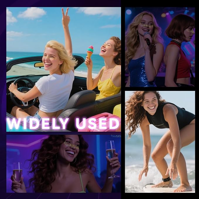 6pcs Rainbow Freckles Face Tattoo Sticker Glow under UV Light Blacklight in the Dark, Neon Fluorescent Glitter Colorful Star Fake Faux Freckle Temporary Patches Makeup for Party Supplies #01