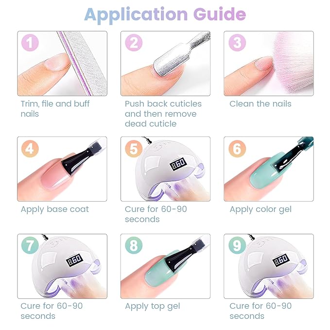 RARJSM Pastel Stained Glass Gel Nail Polish Set 6pcs Clear Orange Yellow Blue Pink Purple Crytal Transparent Jelly Series Sheer Amber Gel Varnish LED UV Curing Requires Spring Easter French Manicure