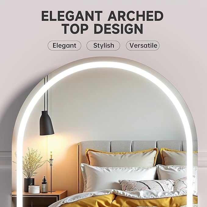 MINISO Vanity Mirror with Lights-14" x 18" Arched Makeup Mirror with 3 Color Lights, Adjustable Brightness, 10X Magnification, 360°Rotation
