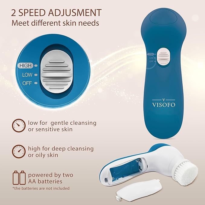 Face Scrubber | Facial Cleansing Brush Exfoliator Skin Care Products Beauty Products Powered Electric Wash Exfoliating Spin Cleanser Cleaning Scrub Including 7 Heads (Sapphire)