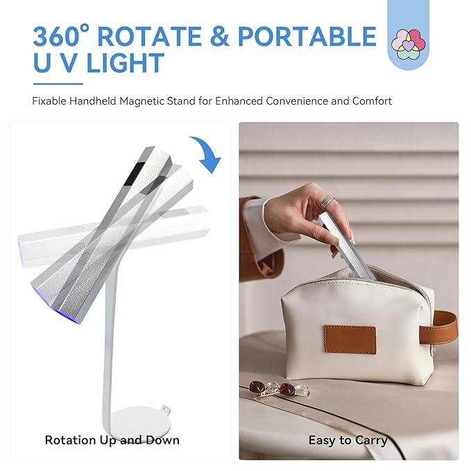 SAVILAND Handheld Magnetic U V Light for Nails: Silver 2-in-1 Magnetic Nail Stand & Nail Stamper Cordless Nail Dryer Handheld LCD Display Screen Curing Lamp Portable Mini LED Gel Lamp Manicure Gift