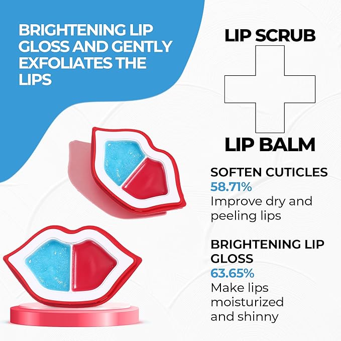 2 in 1 Lip Care Kit with Blueberry Lip Scrubber Exfoliator 28g and Strawberry moisturizing lips balm 20g – lip lightening for dark lips, Dry, Chapped, Cracked Lips (48g)