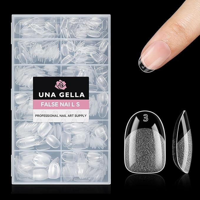 UNA GELLA Oval Gel Nail Tips, 312 Pcs Short Oval Round Nails Pre-Etched Half Matte Clear Acrylic Full Cover Press on Fake Nails No Filing Needed for DIY & Nail Extensions 12 Sizes