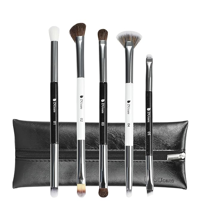 DUcare Eye Makeup Brushes Set, 5pcs Duo End Eyeshadow Brush Set with Travel Bag, Professional Eye Shadow Brushes Kit for Concealer, Eyebrow, Eyeliner, Nose Contouring, Blending