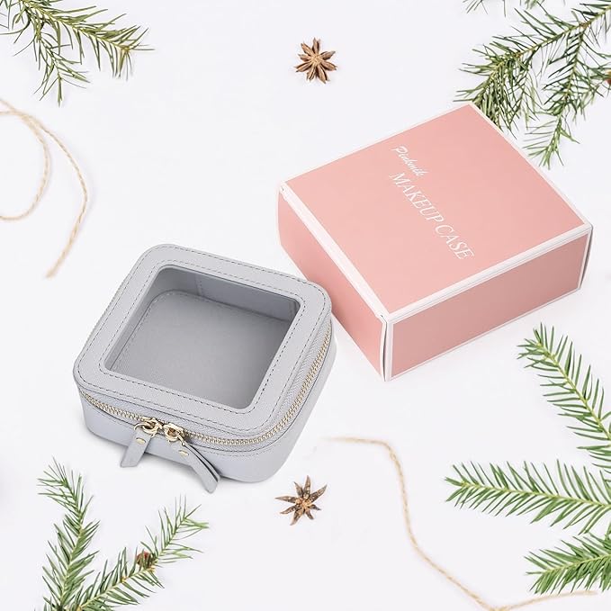 Pinkmik Small Makeup Bag Mini Clear Cosmetic Makeup Case & Toiletry Bag with Zipper Women's Purse Organizer & Car Essentials (Gray, MINI),