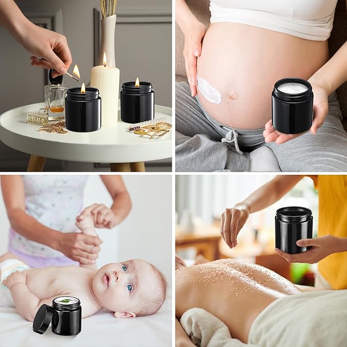 Norme 96 Pcs 4 oz Glass Jars with Lids Leakproof Round Airtight Empty Cosmetic Jars with Inner Liners Lid for Storing Lotions Powder Ointments Candle Making Tins (Black)