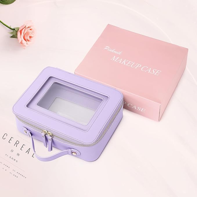 Pinkmik Clear Makeup Bag for Women Waterproof Travel Cosmetics and Toiletries Case Portable Makeup Oaganizer Bag Clear Car Bag with Zipper (X/Purple, M+L)