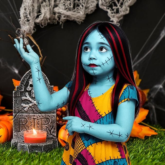 Go Ho Cream-Blendable Light Blue Face Paint Stick (1.06 Oz),Full-coverage Pale Blue Face Body Paint for Halloween Cosplay SFX Ghost Bride Sally Makeup,Waterproof Makeup Stick