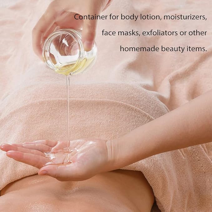 2 oz Round Clear Glass Jars, Bumobum 70 pack Cream Jars with Black Lids, Black and White Labels & Inner Liners, Empty Cosmetic Containers for Cream, Lotion