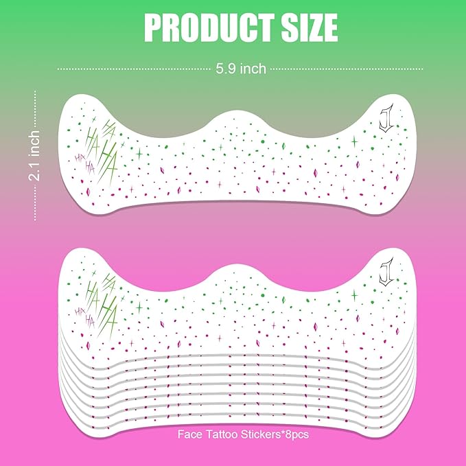 Joker Freckles Face Tattoo - Evil Smile & Haunting Design Temporary Tattoos | Waterproof Fake Freckles for Halloween, Cosplay, Costume Party (8 Sheets)