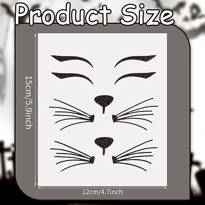 Black Cat Face Gems, Festival Face Jewels Tattoo Stickers, Glitter Cat Face Gems Stick on, Body Gem Stones Temporary Face Tattoos for Halloween