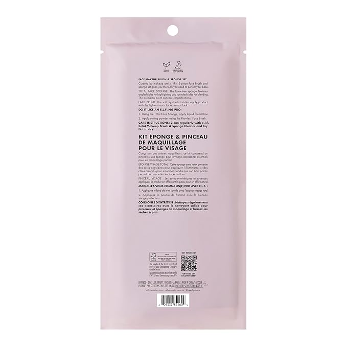 e.l.f. Complexion Brush & Sponge Duo, 2-Step Face Sponge & Makeup Brush Kit For Creating A Flawless Complexion, Vegan & Cruelty-Free