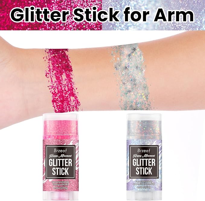 Brzeaf Waterproof Mermaid Glitter Stick, Shimmery& Long Lasting, Hallowen Hair Eyeshadow Face Body Glitter, Singer Concert Music Rave Festival, Glitter Stick Makeup & Face Glitter Gel for Women Men