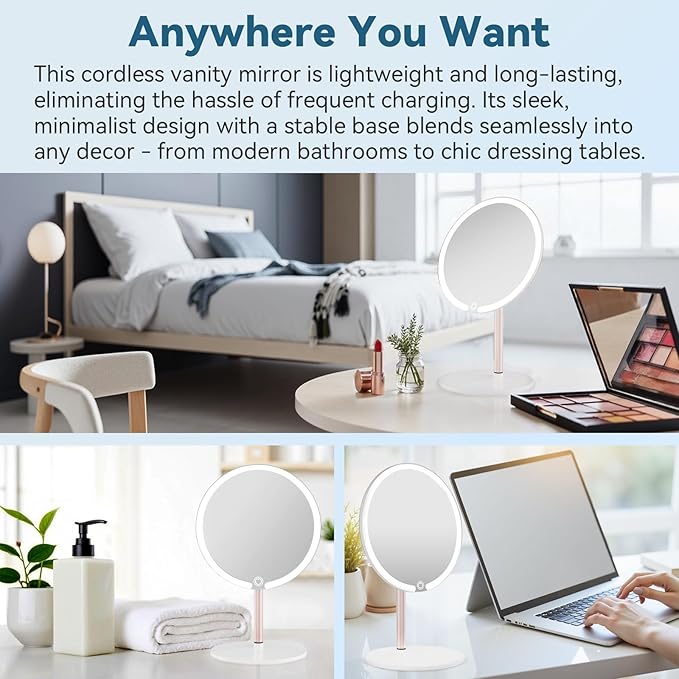 Vanity Mirror with Lights with 4K Ultra-Clear Clarity, Long-Press Touch Brightness Control, 3-Speed Brightness, and Multi-Angle Design – Perfect for Makeup & Grooming (White)