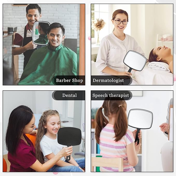 Qunclay 10 Pcs Large Hand Mirror Handheld Mirror with Handle Wall Mount for Barber Bathroom Portable Beauty School Gift for Vanity Makeup Home Salon Travel Use(7.3'' W x 10.3'' L,Black)
