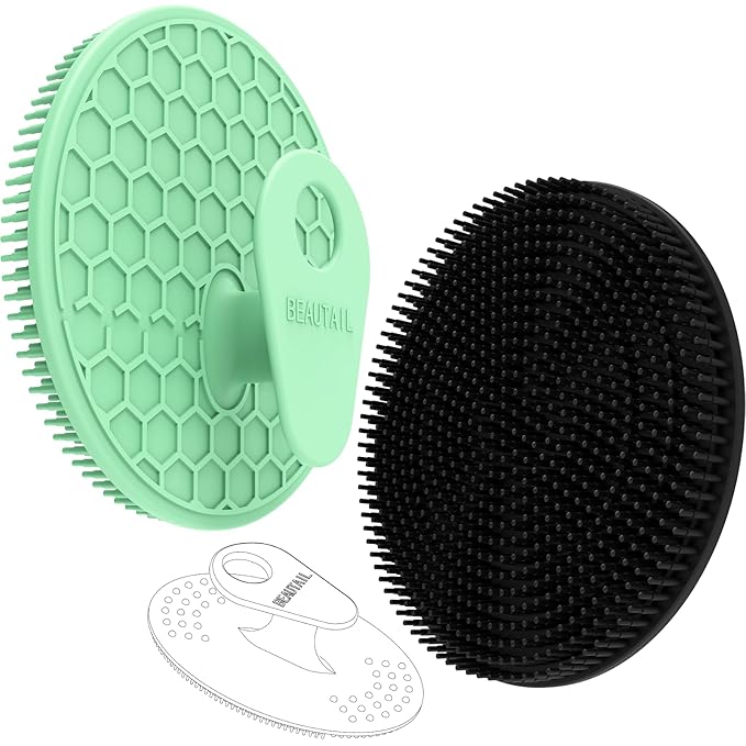 Silicone Body and Face Scrubber Set 3 Pack, BEAUTAIL Shower Bath Scrubber, Gentle Exfoliating Brush for Women Men Baby Sensitive Skin, More Hygienic Than Traditional Loofah, Long Lasting, Black+Green