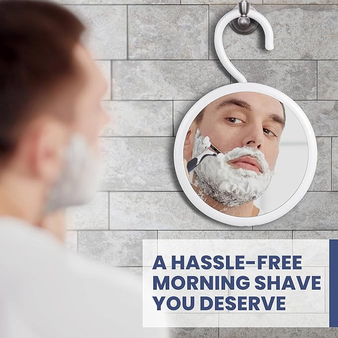 MIRRORVANA Hangable Round Fogless Shower Shaving Mirror with 360° Swivel Rotatable Hook for Hanging and Bonus Anti-Fog Spray - Anti Fog and Shatterproof Surface, 6.7" Diameter