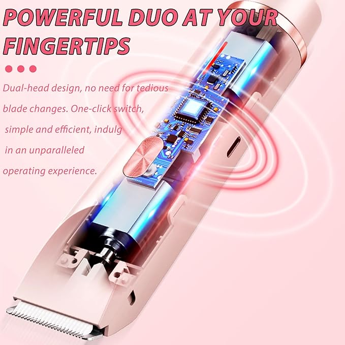 2 in 1 Dual Head Bikini Trimmer Women Electric Shaver,Waterproof Wet & Dry Use Body Hair Trimmer and Facial Hair Remover for Bikini Underarm Leg Arm Body Face (Blue)