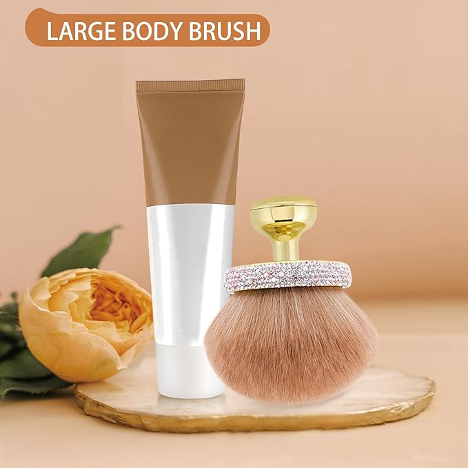 UNIMEIX Extra Large Body Makup Brush for Self Tanner with Drawstring Bag, 3.2 Inch Blend and Blur Body Sunscreen Applicator for Face, Legs, Body, Cream and Foundation (Gold)