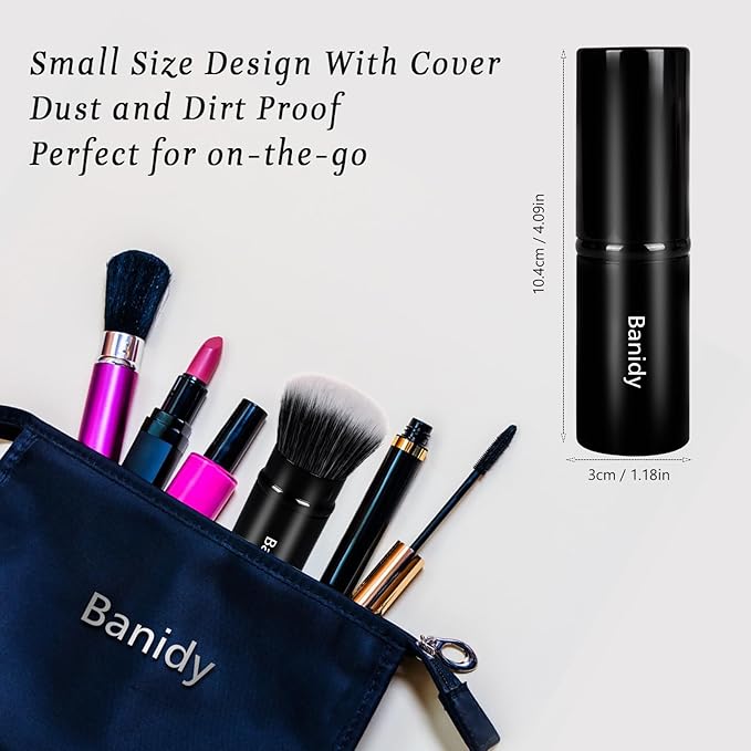 Makeup Brush Kabuki Face Brushes Retractable Travel Blush Kabuki Brush Portable Flawless for Foundation, Powder Blush, Bronzer, Buffing, Liquid, Cream, Cruelty Free with Cover