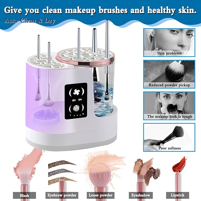 3-in-1 Electric Makeup Brush Cleaner, Dryer & Storage Drying Available Fast Cleaning & Healthy Skin Care Automatic Cleaning Tool for All Size Brushes