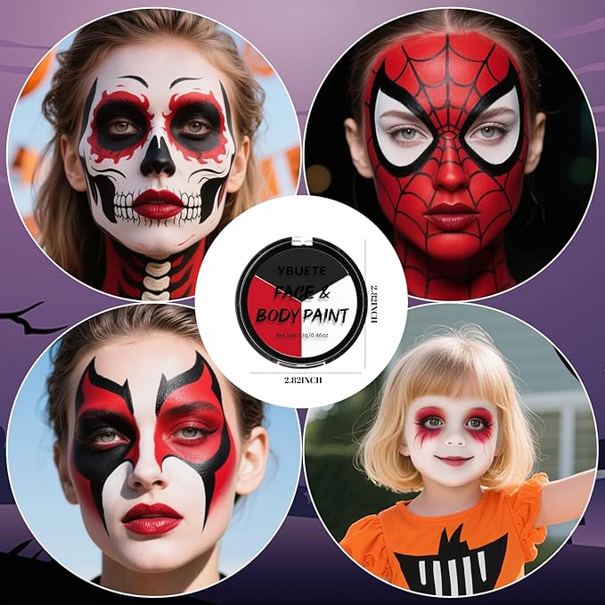 Black Red White Oil-Based Body Paint Palette, Waterproof Full Coverage SFX Makeup for Adult Halloween Cosplay Clown & Vampire Looks, Non-Toxic Face Paint for Theater Performance Costume Party