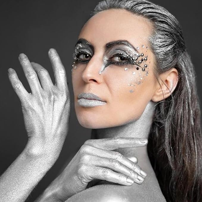 Mysense Pearl Silver Face Body Paint,Water Based Washable Face Paint,Non-toxic Cream Body Paint for Adults and Children,Metallic Face Painting for Halloween Costume SFX Cosplay Makeup,0.6oz