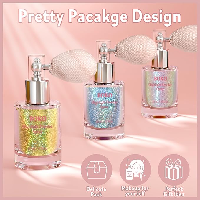 Boko Body Glitter Spray, Glitter Spray for Sparkling Body Face Hair Nail Clothes, Hair Glitter Spray Body Shimmer Powder for Highlighter Makeup Festival Party Concert Rave Accessories