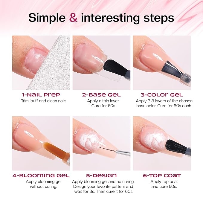 Morovan Blooming Gel Nail Polish: 15ml Clear Blooming Gel Polish Soak off UV/Led for Nails Art Design Spreading Effect Marble Watercolor Hema Free Formula for Solan Home DIY