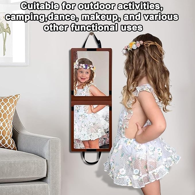 33“ x 13” Foldable Travel Mirror, Hanging Shatterproof Full Length Mirror for Makeup, Camping, RV Travel, Dorm Room, Portable Dance Practice Mirrors - Brown